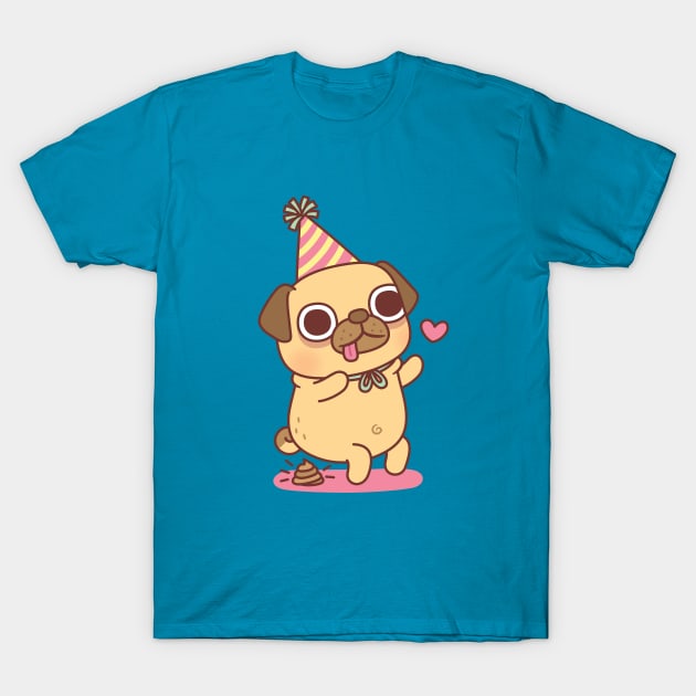 Cute Little Pug Poops At Party Funny T-Shirt by rustydoodle